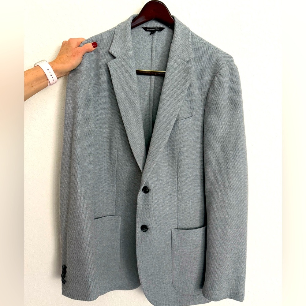 Men’s Gray Banana Republic Cotton Pique Knit Blazer, Size 42R